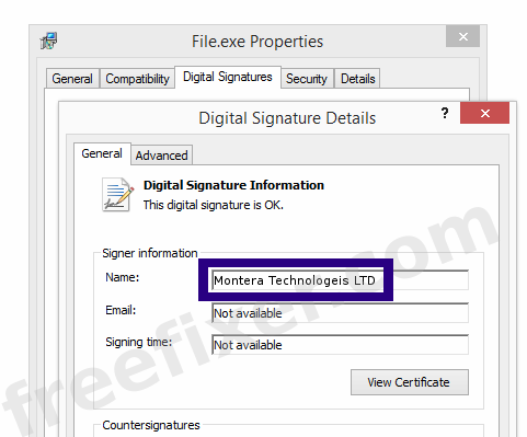 Screenshot of the Montera Technologeis LTD certificate